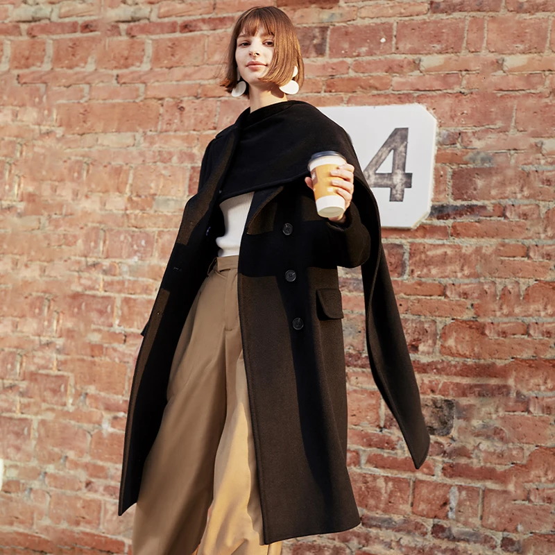 CHICEVER Vintage Irregular Women's Woolen Coats Scarf Collar Long Sleeve High Waist Autumn Winter Parkas For Female Clothing