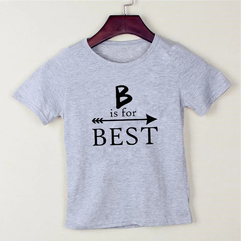 B Is for Best и F Is for Friend/Летняя футболка для маленьких мальчиков и девочек одежда с короткими рукавами для лучших друзей - Цвет: B-gray