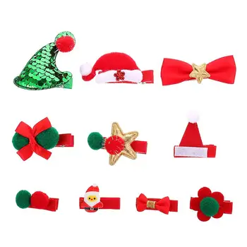

10pcs Adorable Pom Ball Christmas Barrettes Clips Hairpin Hair Bow Hair Clips for Party Girls Kids