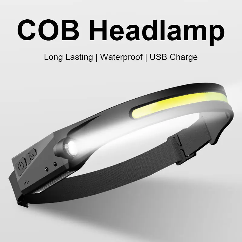LED Headlamp Rechargeable Sensor Headlight with Built-in Battery Flashlight USB Head Lamp Torch 5 Lighting Modes Work Light | Лампы и