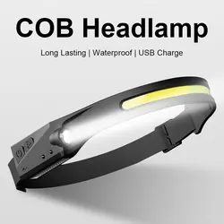 Lampe frontale à LED avec capteur Rechargeable, avec batterie intégrée, USB, 5 Modes d'éclairage, lampe de travail 