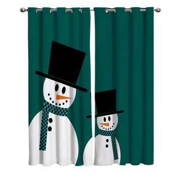 

Christmas Themed Snowman Pattern Window Curtains Living Room Kitchen Curtains for Bedroom Left and Right Biparting Open Curtains