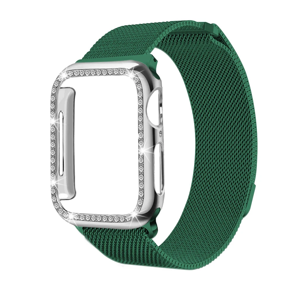 Dark green Ремешок+ чехол Миланская петля для Apple Watch 38 42 мм серия 5 4 321 нержавеющая сталь для iwatch браслет 40 мм 44 мм аксессуары - Цвет ремешка: Dark green