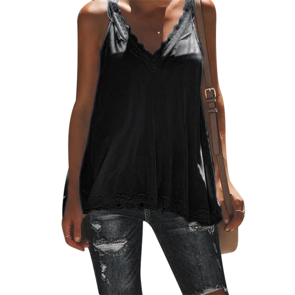 Женская майка без рукавов, летняя повседневная свободная футболка с v-образным вырезом, большие размеры, магазин NYZ - Цвет: Черный