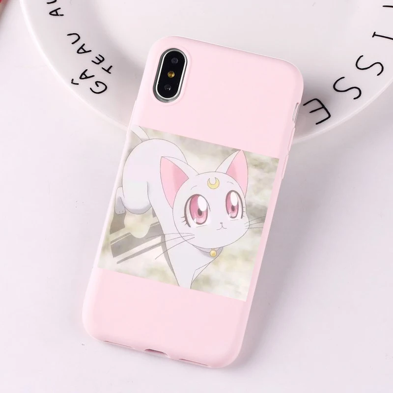 TPU Для iphone 8 ярко-розовый Манга милый японский аниме мультфильм Kawaii Япония Девушка чехол для телефона с рисунком на тему любви для iphone 7 6 plus 6s X XS XR крышка - Цвет: TPU