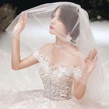 

2020 Fashion Woman Wedding Dress Vestido De Noiva Elegant Boat Neck Princess Bride Dress Appliques Wedding Gowns