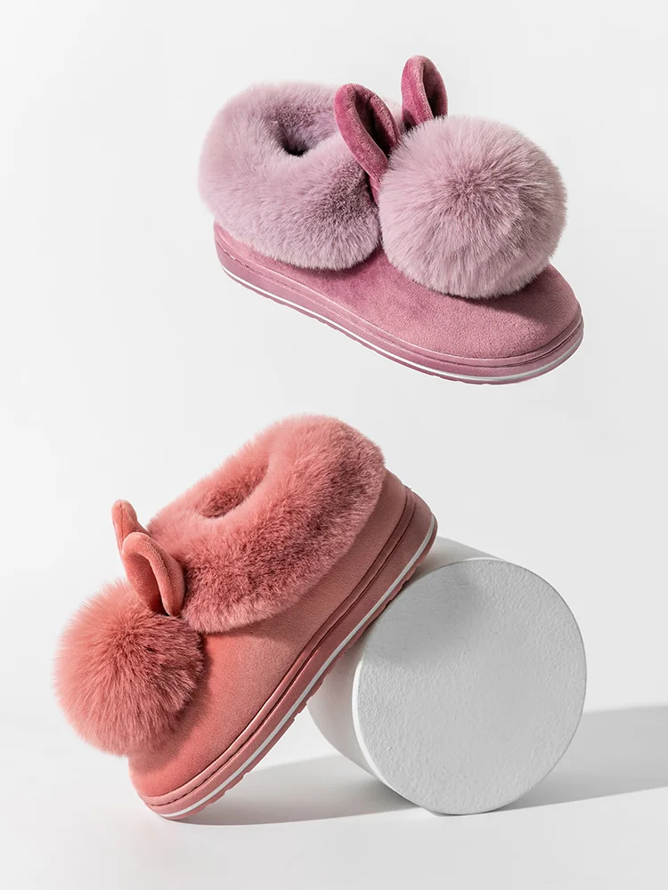 Pink Flock Warm Cotton Women Boots Cheap Winter Shoes Casual High top Fur Flats Outdoor Hot Women Snow Boots botines mujer 2021