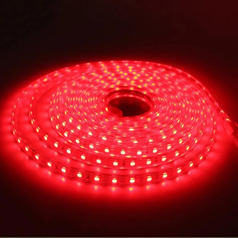 GUXEN 5050 гибкий светодиодный светильник AC220V 60 светодиодный s/m водонепроницаемый IP67 Светодиодный светильник с европейской вилкой питания 1 м/2 м/3 м/8 м/9 м/10 м/20 м - Испускаемый цвет: Красный