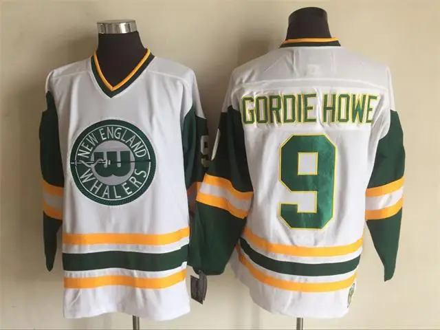 9 GORDIE HOWE WHA NEW ENGLAND WHALERS Мужская Ретро футболка с вышивкой для хоккея, сшитая по индивидуальному заказу с любым номером и именем - Цвет: WHITE 1