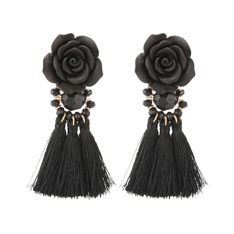 Женские винтажные серьги-подвески Boho черные массивные серьги с бахромой и