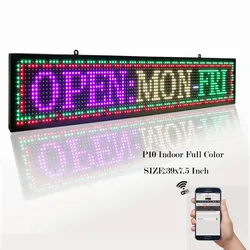 Placa de mensagens programável, p10 smd led rgb wi fi, 39 "x 8", para loja, janela, restaurante, placa de aviso com rolagem