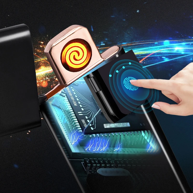 Ультратонкая USB перезаряжаемая сенсорная металлическая зажигалка, зажигалки для сигарет, ветрозащитная беспламенная Вольфрамовая турбо для курения