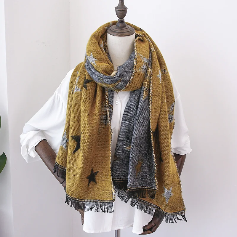 

Fashion Women Pentagram Scarf Soft Tassel Cashmere Shiny Scarves Elegant Shawls Autumn Winter Scarves Female Solid Wrap Foulard