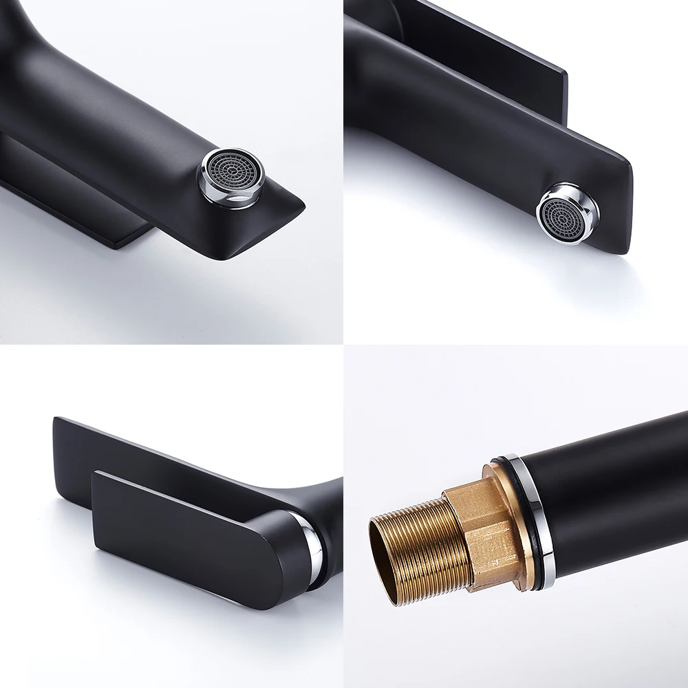 Brass Basin Faucet Waterfall Hot and Cold Sink Tap Mixer Black/White Single Hole Handle Bathroom Home Hotel Modern Kitchen