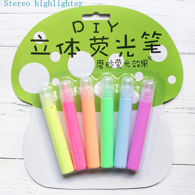 Stereo highlighter 6 шт./компл. маркеры стерео 6 видов цветов "сделай сам", в стиле хараюку, расцветки граффити цветными ручной работы пузырь желе люминесцентная лампа с украшением в виде кристаллов светящийся керамический текстильная ручка - Цвет: Stereo highlighter