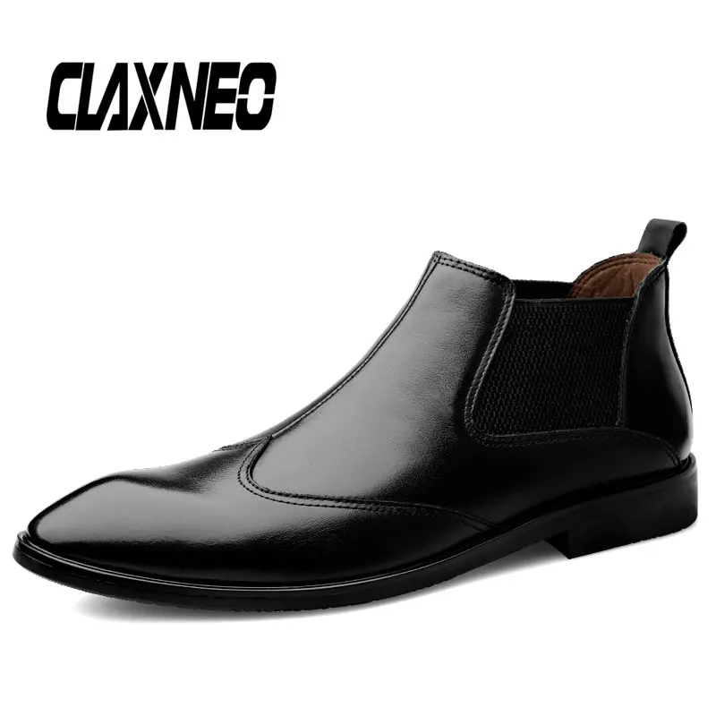 CLAXNEO Ботинки Челси мужская кожаная обувь винтажная Черная мужская обувь ботильоны из натуральной кожи с острым носком модельная обувь