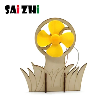 

Saizhi Solar And Wind Energy Powered Fan Model DIY Kit Science Toys for Children Hand-assembled Education Model Kit Wooden Toys