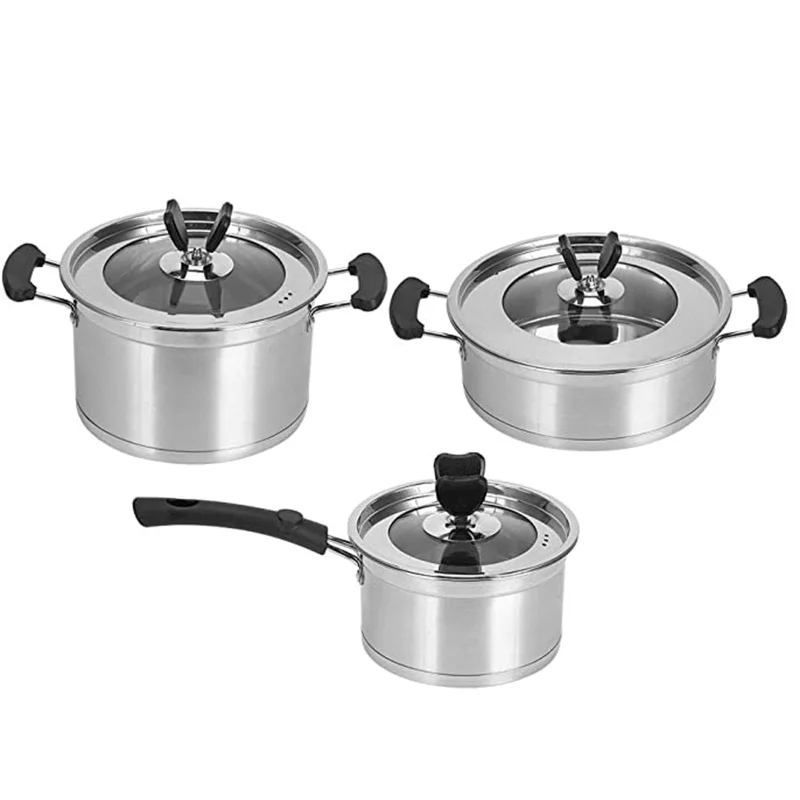 

3Pcs Cookware Set Stainless Steel Pot Pan Sets Kitchen Supplies Soup Pot Frying Milk Pan Saucepan Pan Pot Set Unique Handle