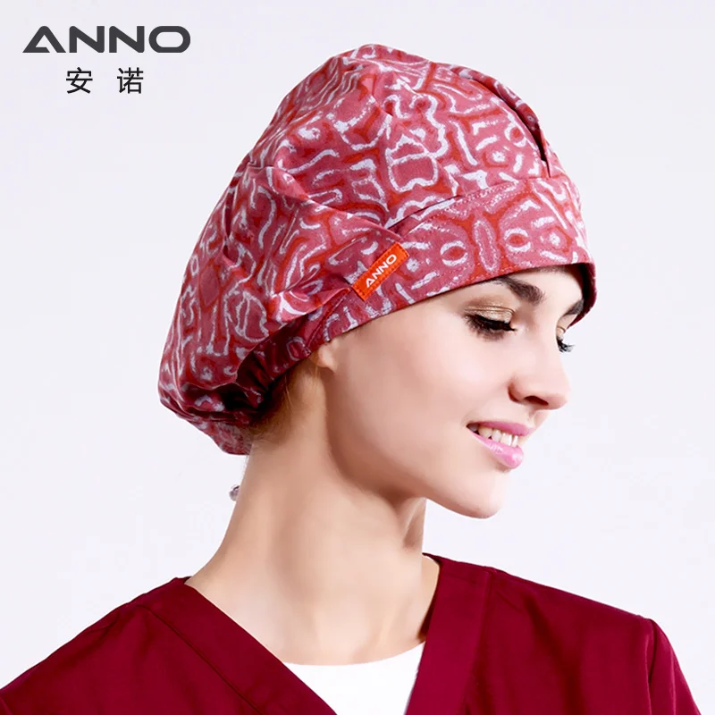 A-HongSanTuTen-Cap ANNO брендовые хлопковые медицинские колпачки для зубных женщин, Хирургические колпачки, Мультяшные шапки для больниц, медсестер, клиник, спа, рабочая шапка, аксессуары - Цвет: A-HongSanTuTen-Cap