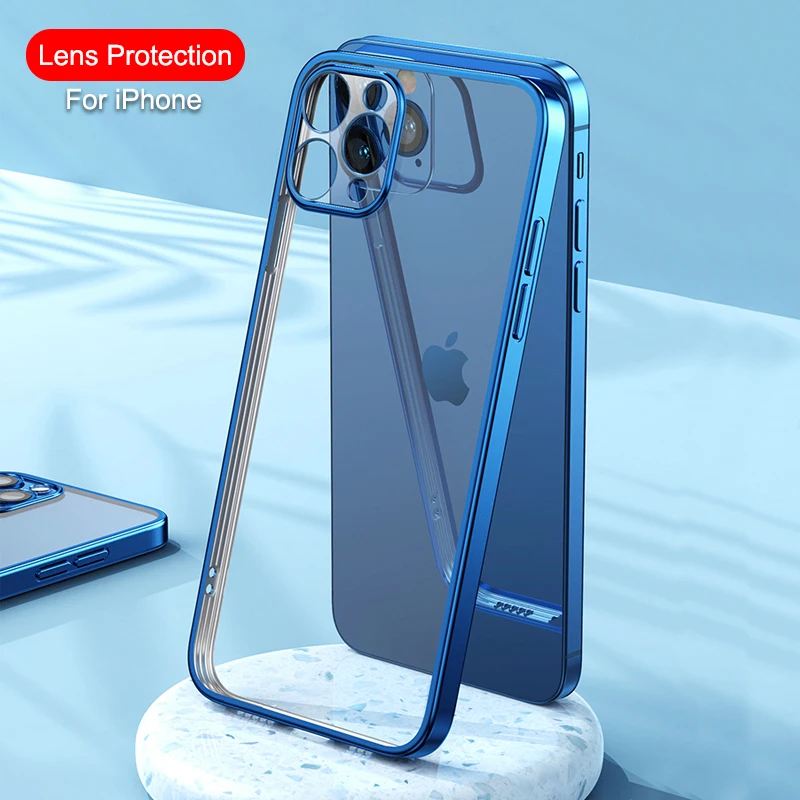 Роскошный прозрачный силиконовый чехол с квадратной рамкой для iPhone 11 12 13 Pro Max Mini X