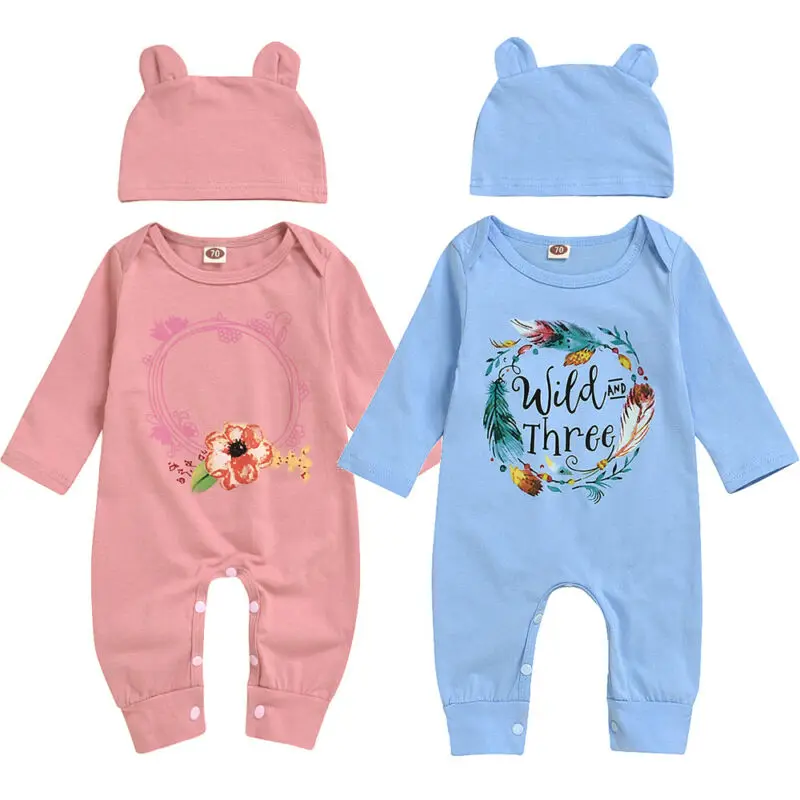 Twins Baby Romper Newborn Baby Clothes Girls Boys Flower Letter Print
