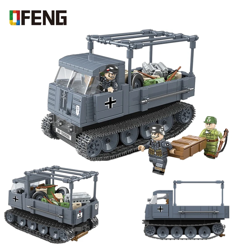 

Military German RS0/03 Half Track Tractor Tank Building Blocks WW2 Army Soldier Vehicle Figures Bricks Sets Toys for Boys Gifts