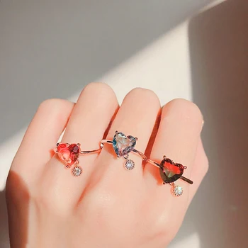 

New Trendy Colorful Heart Shaped Rings For Women Sweet Crystal Zircon Ring Jewelry Wedding Engagement Rings Fashion Ladies Gifts