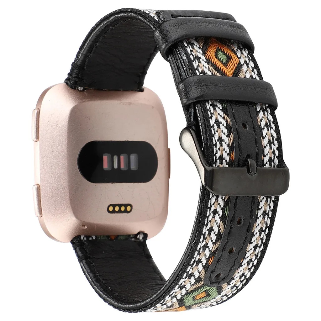 Умные часы этнический кожаный ремешок для Fitbit Versa Смарт-часы для фитнеса Противоскользящий кожаный ремешок из зернистой кожи дышащее украшение