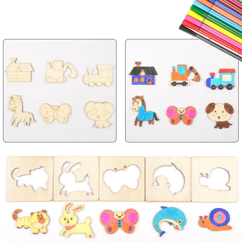 60Pcs Board School Paint Tools Educational Coloring Book Paint Learning Coloring Board Drawing Noard Wooden Drawing toy
