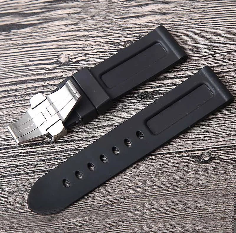 26 24 мм резиновый силиконовый ремешок для часов Ремни лента для Panerai Pam1111 Blcak для мужчин и женщин браслет для мужчин t застежка