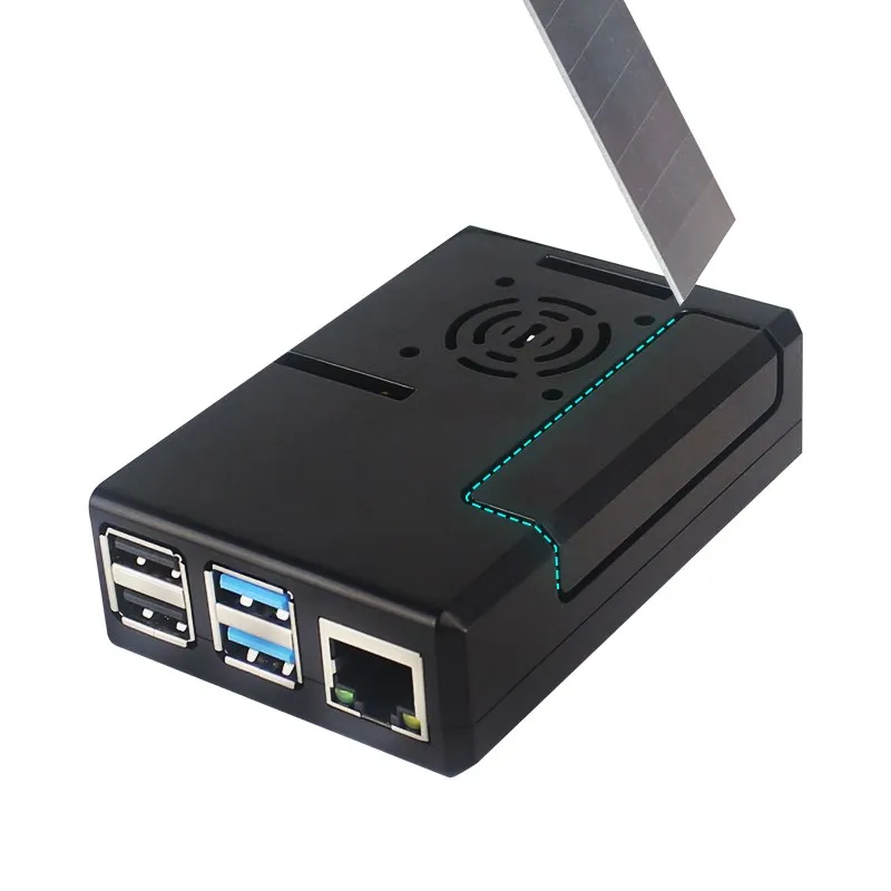 ABS-Gehäuse für Raspberry Pi 4, Modell B, schwarze transparente Kunststoffschale, abnehmbare GPIO-Abdeckung mit Lüfter für Raspberry Pi 4B – Detail 8