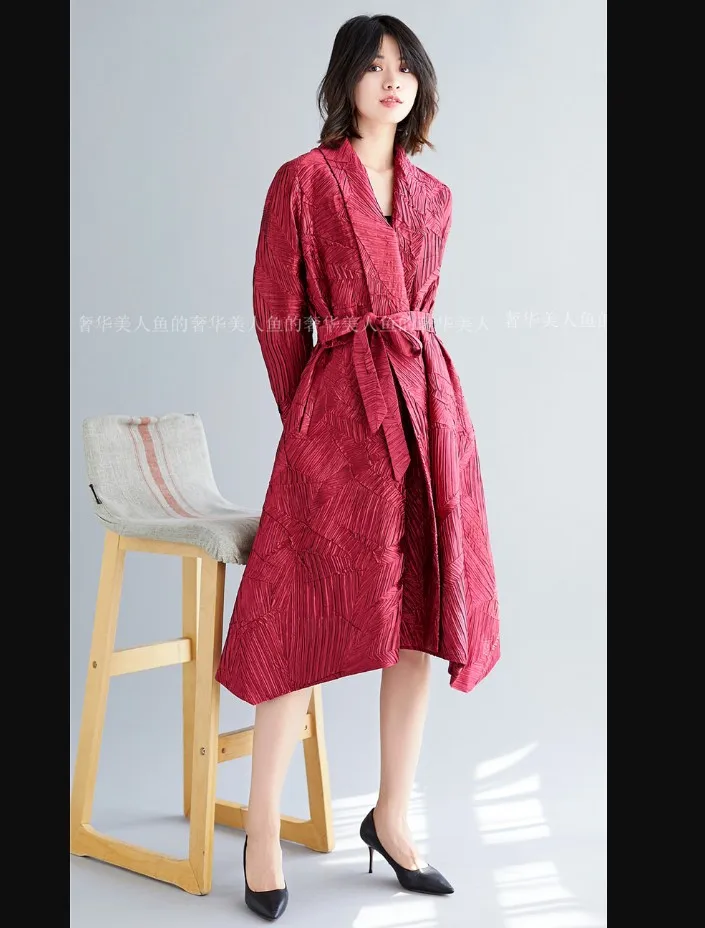Miyake/Модная однотонная куртка с v-образным вырезом и длинными рукавами, свободная Регулируемая хлопковая ветровка