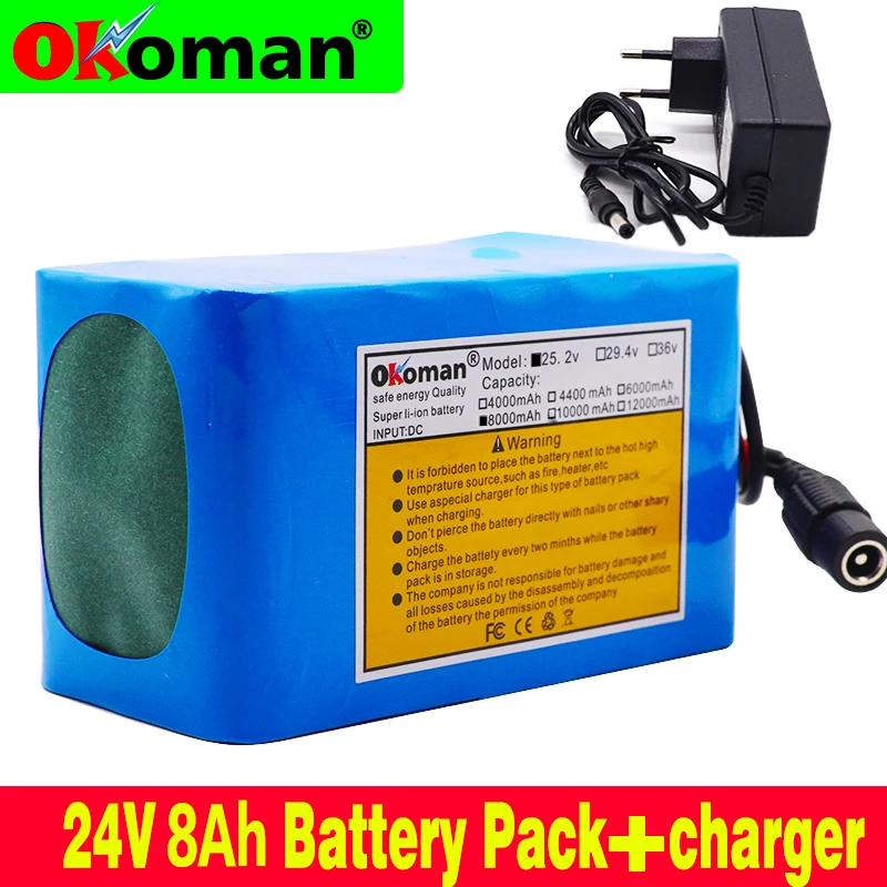 100 18650 24 V 8Ah Li-Ion Батарея 8000 мА/ч, Батарея 25,2 v литиевая BMS электрический мопед/электрический велосипед/Батарея с зарядным устройством