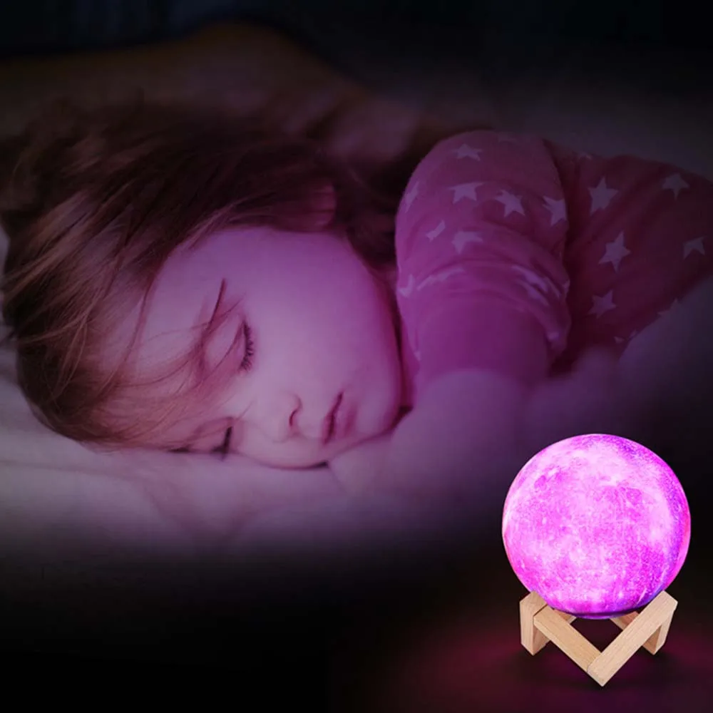 15CM Night Light 3D Moon Lamp Printing Moon Star Light 16 Color Remote Control USB Charging Night Light Touch Control Brightness 4