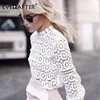On Sale Shirt Women Blouses Embroidery Patchwork White Tops Lantern-Sleeve Female Sexy Elegant 4000004113896