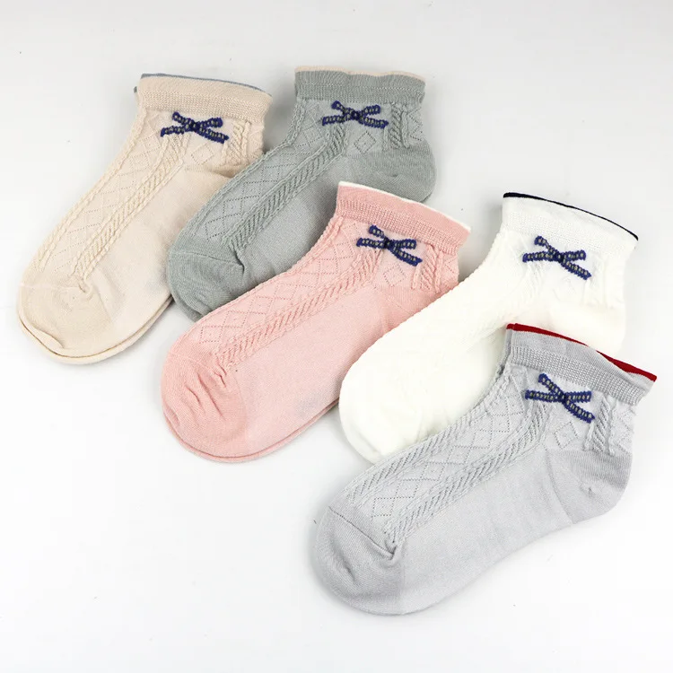 Новые стильные детские носки из чесаного хлопка в сеточку с бантиком на весну-лето короткие носки женские короткие носки на шнуровке в японском стиле