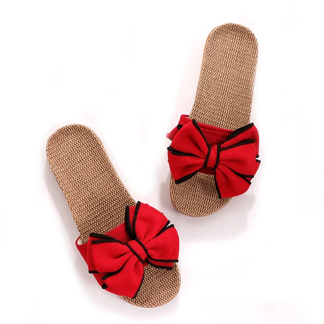New Butterfly-Knot Home Slippers Flats Women's Apparel Women's Shoes color: Beige|Black|Pink|Red