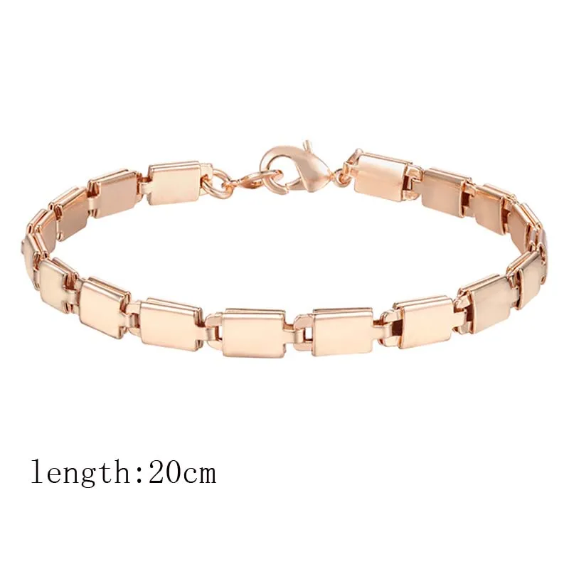 Модные ювелирные изделия 5 мм для мужчин и женщин 585 цвет розового золота Гладкий квадратный Сияющий звено цепи длинное ожерелье браслет - Окраска металла: 20cm bracelet