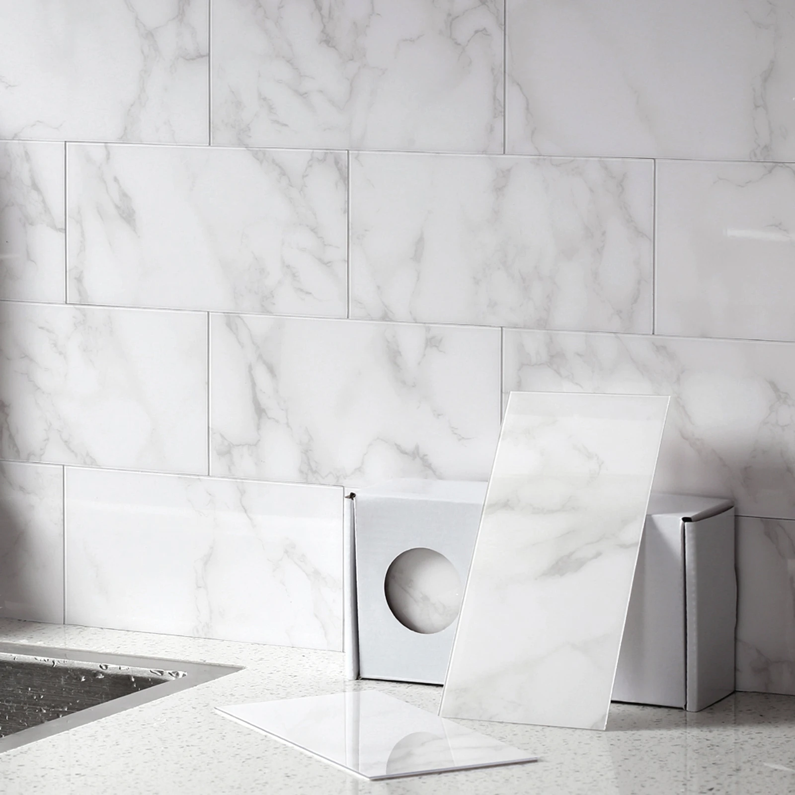 Benice Subway Marbling Tile Stickers Peel And Stick Backsplash