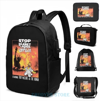 

Funny Graphic print Stop the Planet...! The Musical USB Charge Backpack men School bags Women bag Travel laptop bag