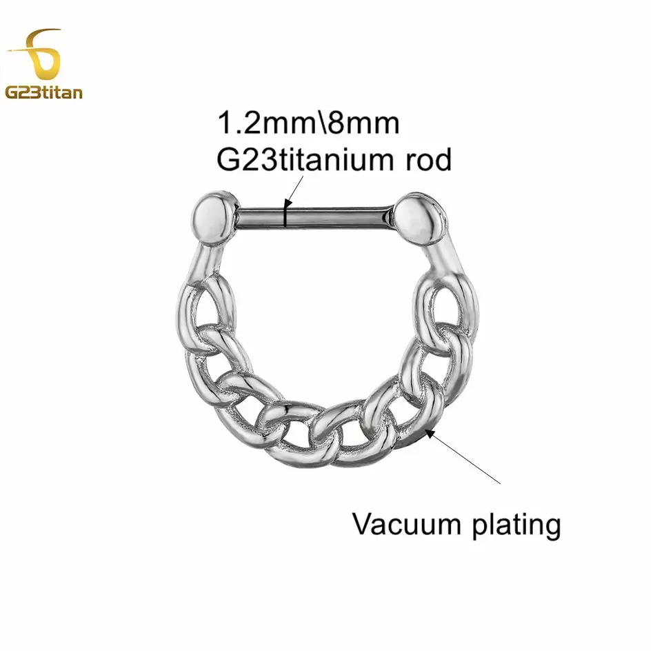 G23 titanium Nose Ring Septum Clicker Chain Daith Earrings Hoop Nipple Ear Cartilage Tragus Lip Stud 16g Piercing Body Jewelry - Image 2