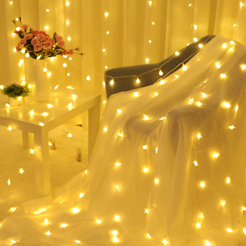 Светодиодная лента Звезда Луна светодиодные фонари с USB Водонепроницаемая штора световые гирлянды Украшенные Рождественские украшения для свадебной вечеринки