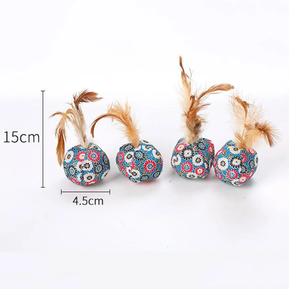 24Pcs Pet кошки котенок цветочный принт перо плюшевый мяч укус играть интерактивная игрушка