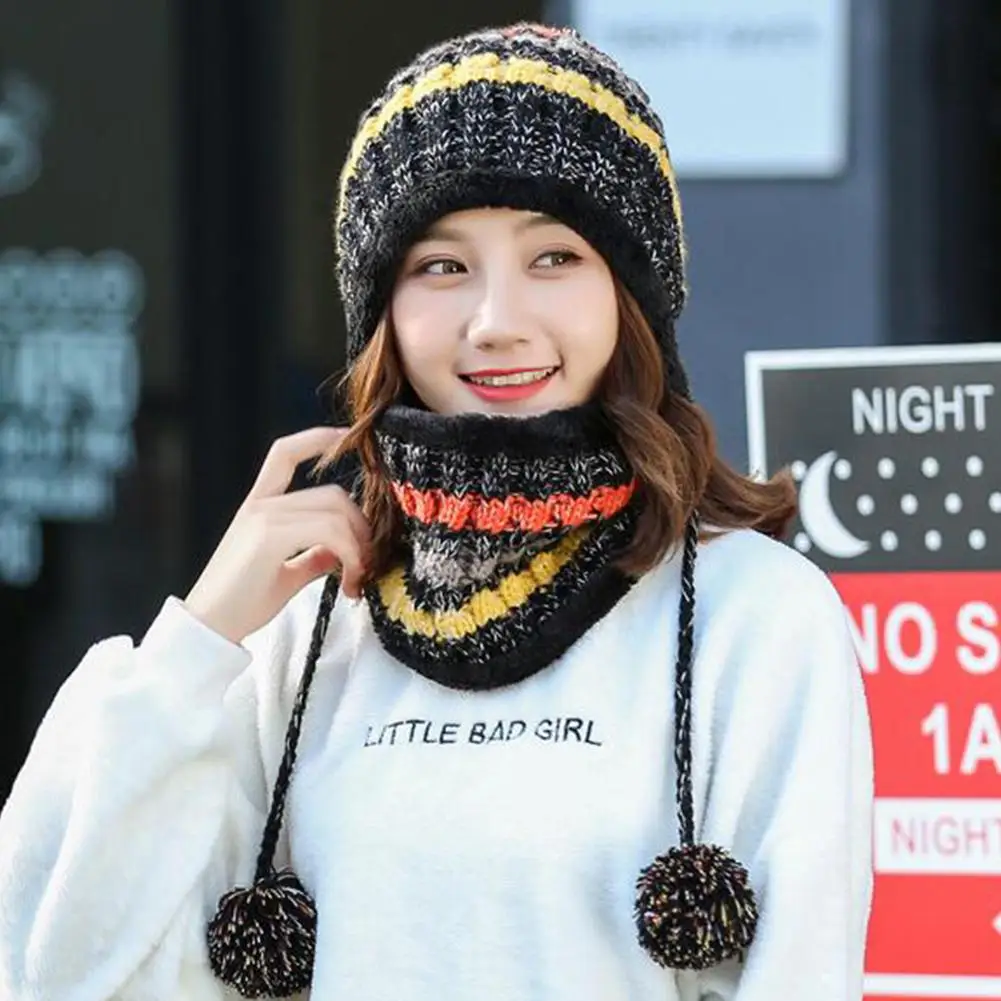 MISSKY 2 шт./компл. женские шапочки шапки вязаные ушные защитные шапочки+ шарф милые утепленные плюшевые зимние шапки женские шапки