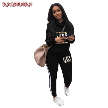 

BLACK SMART Letter Print Women's Tracksuit Hoodies 2 Piece Set Sweatshirt + Pants Women Sport Suit Spring And Autumn Sportswear