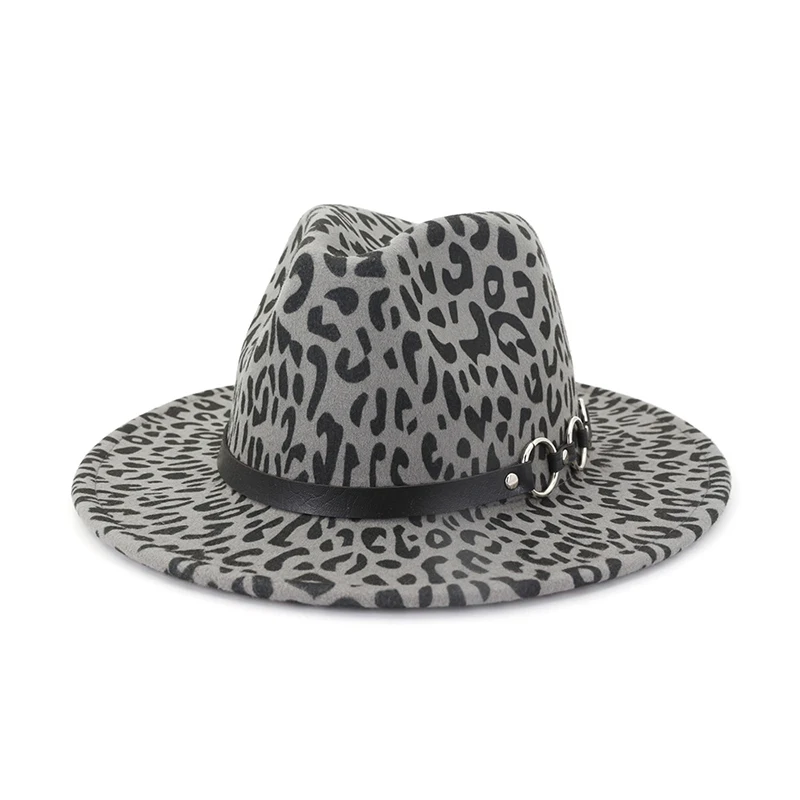 Gray fedora FS Винтаж Трилби Кепка леопардовая Федора головные уборы для мужчин и женщин Зимняя шерстяная фетровая шляпа плоский верх для отдыха с большими полями Панама Джаз - Цвет: Gray fedora