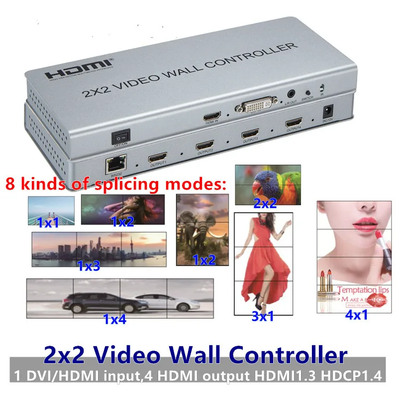 Interruptor do Processador 4-hdmi + Áudio para Fora Hdmi Video Wall Controlador Adaptador Lcd 1080 p tv Parede Divisão Conector ir Rs232 Emenda 2×2 Dvi