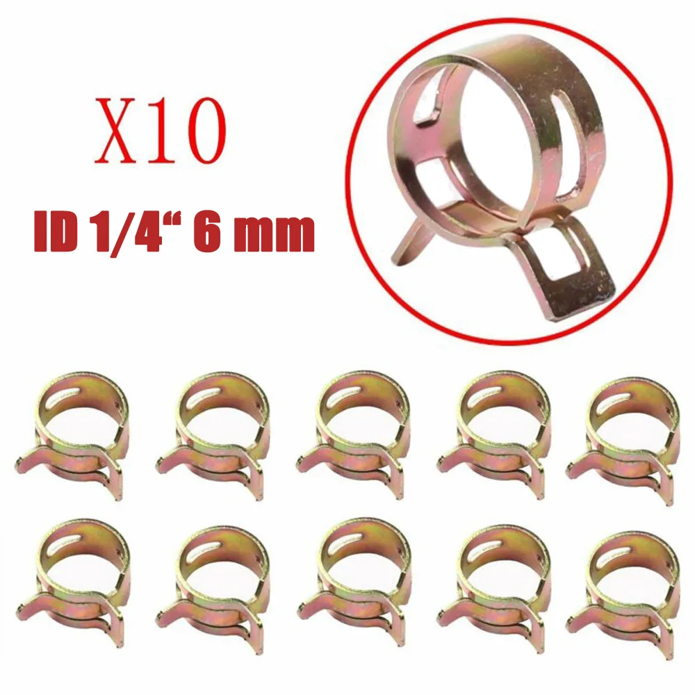 

ID 1/4 Inch Spring Band Clip Fuel Silicone Vacuum Hose 6mm Clamp 10 PCS Kit Set