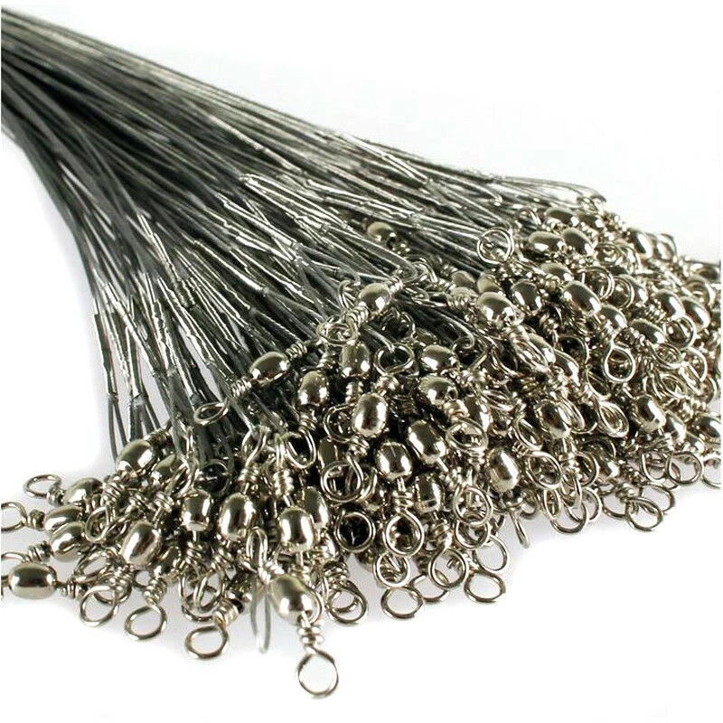 

60Pcs/lot Fishing Line Steel Wire Leader With Swivels Snap Fishing Tackle Accessories Silver green Leadcore Leash 15cm/20cm/25cm