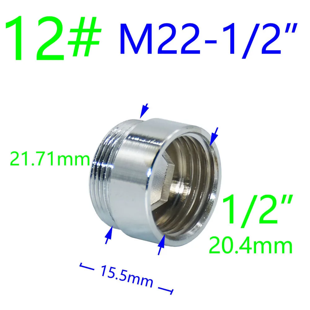 Silver 1/2" M16 M17 M18 M19 M20 M22 M24 M28 M32 Thread Connector Brass For Faucet Conversion Repair Tap Adapter 1pc